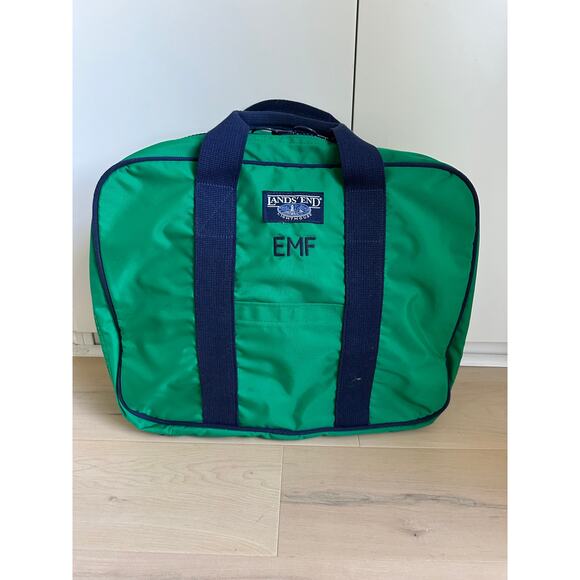 Vintage Lands' End Lighthouse Carry On /Overnight Suitcase Soft Shell Green Blue - Picture 1 of 6